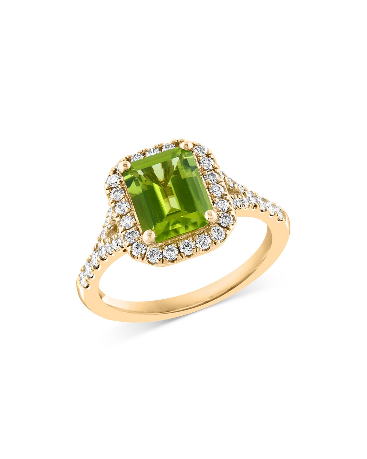 Peridot & Diamond Halo Ring in 14K Yellow Gold - Exclusive