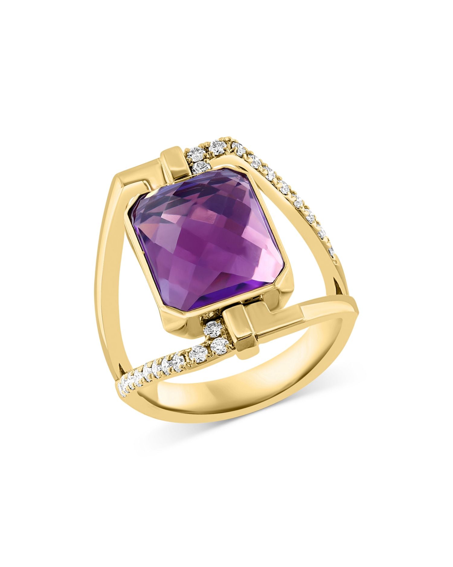 Amethyst, Chalcedony Quartz & Diamond Two-Sided Ring in 14K Yellow Gold- Exclusive