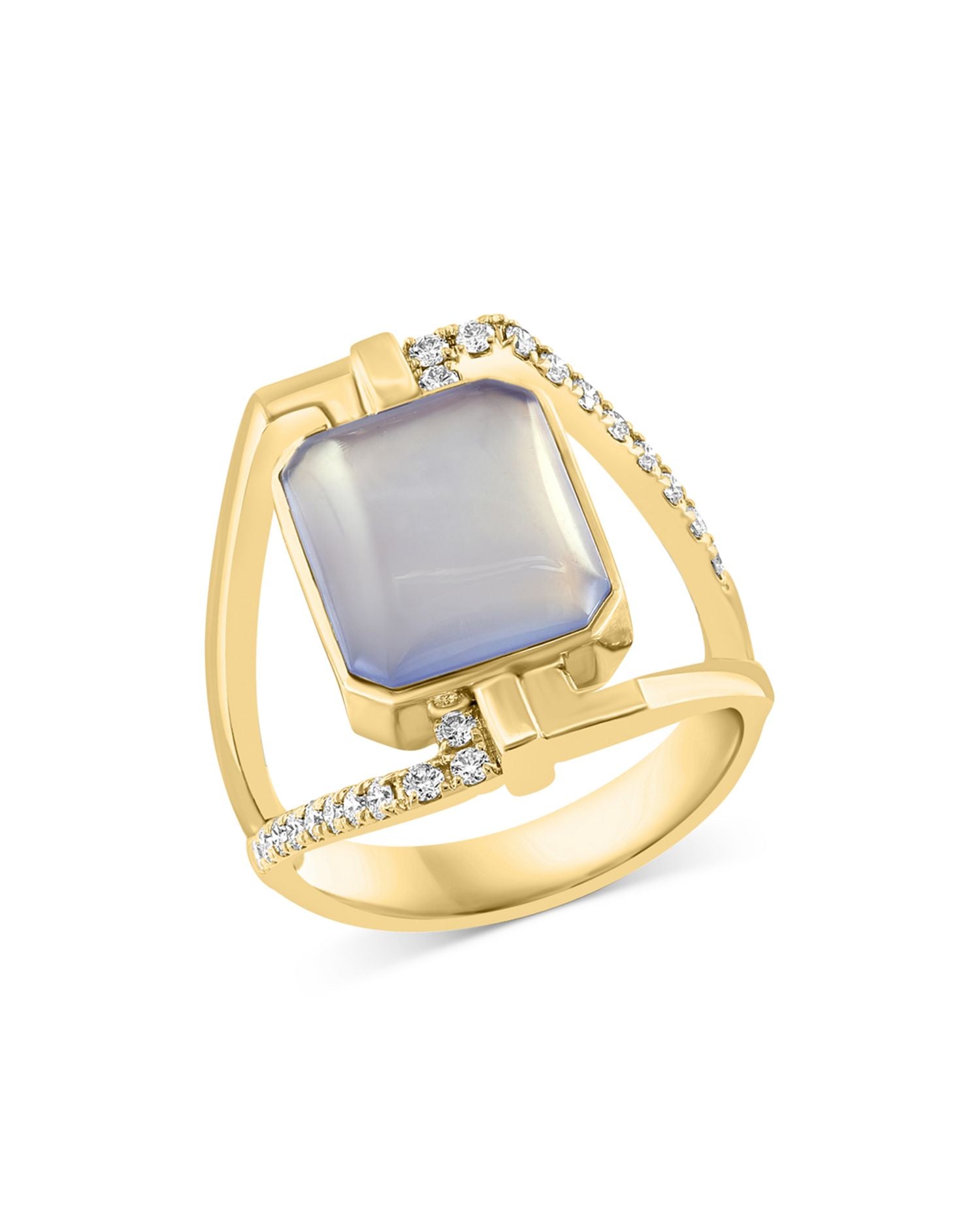 Amethyst, Chalcedony Quartz & Diamond Two-Sided Ring in 14K Yellow Gold- Exclusive