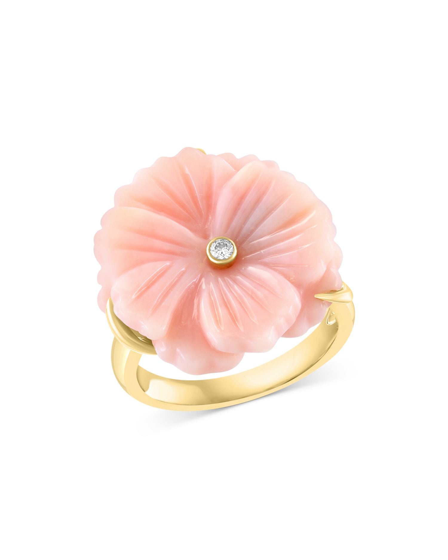 Pink Opal & Diamond Accent Flower Ring in 14K Yellow Gold - Exclusive