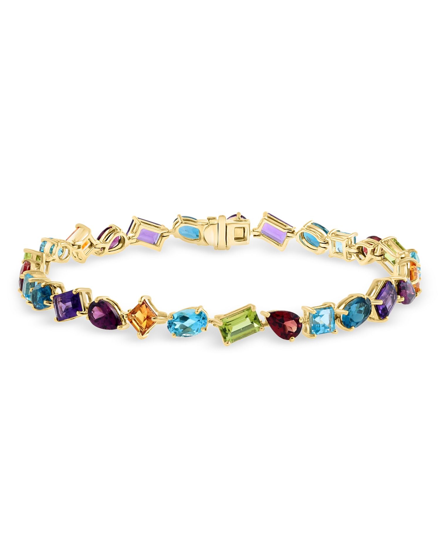 Rainbow Gemstone Bangle Bracelet in 14K Yellow Gold - Exclusive