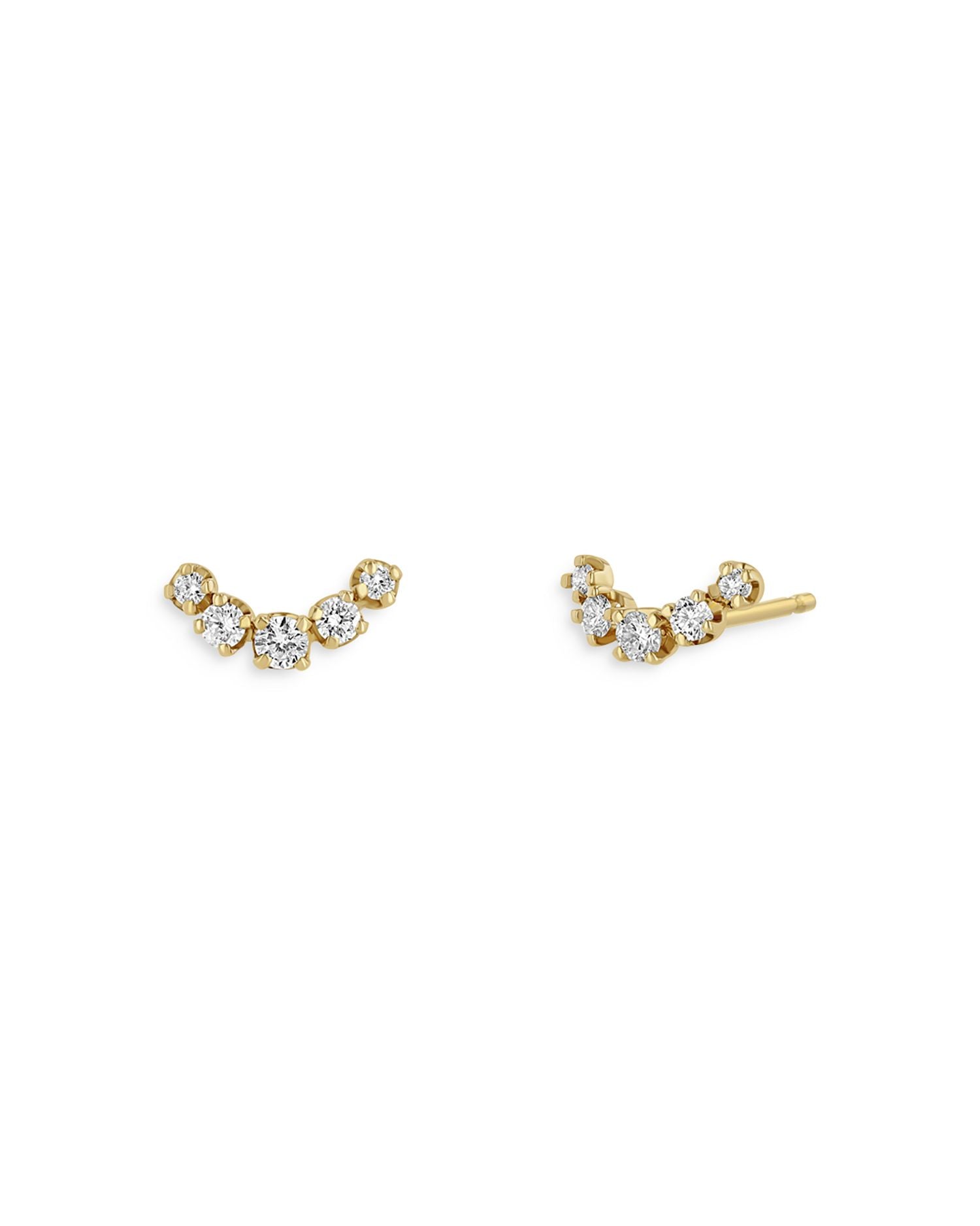 14K Yellow Gold Graduated Curved Bar Diamond Stud Earrings