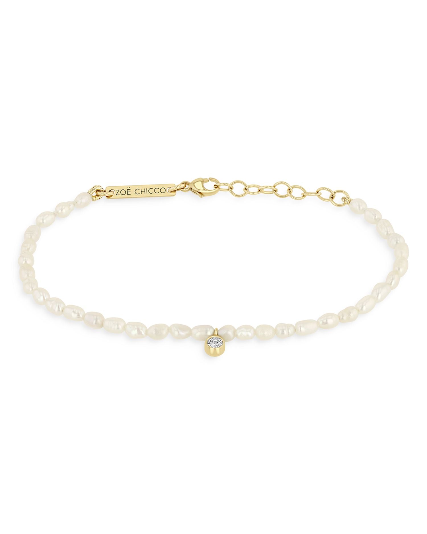 14k Yellow Gold Cultured Pearl Bead & Diamond Charm Bracelet
