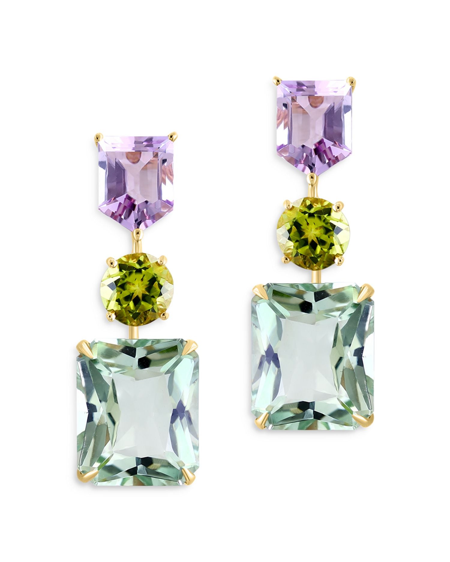 Bloomingdale's Prasiolite, Peridot, and Diamond Accent Drop Earrings in 14K Yellow Gold - Exclusive