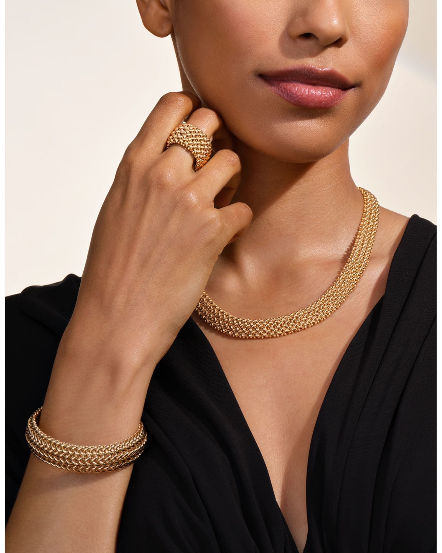 14K Yellow Gold 3-Row Link Bangle - Exclusive