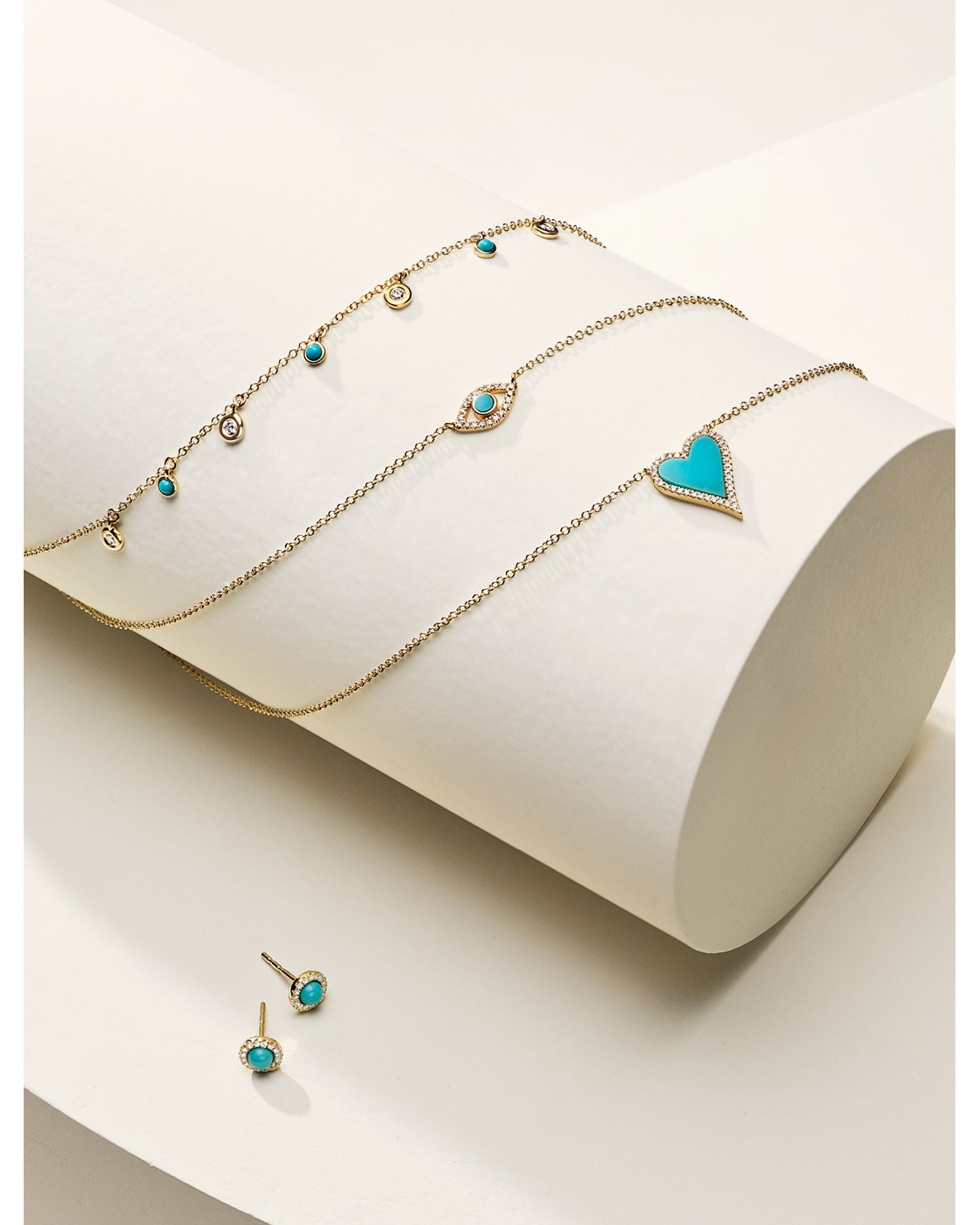 14K Yellow Gold Turquoise & Diamond Dangle Collar Necklace, 18'