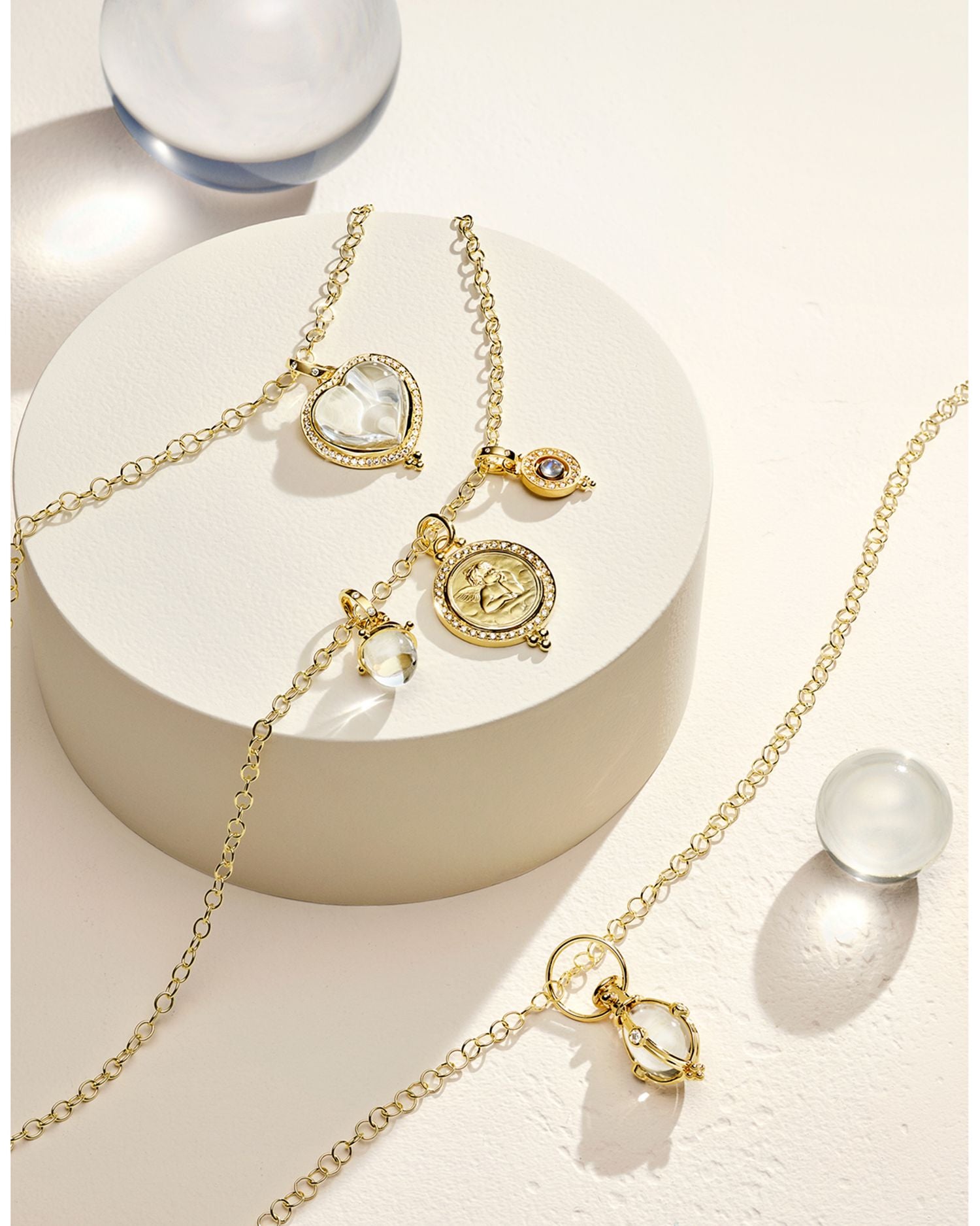 18K Yellow Gold Classic Crystal & Diamond Heart Halo Amulet Pendant