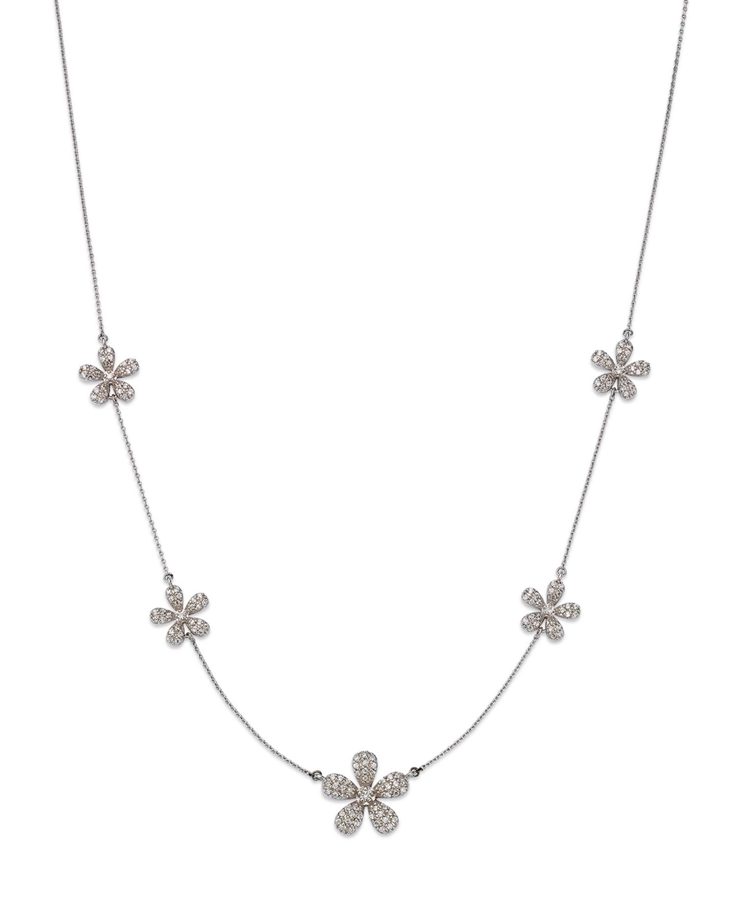 Diamond Flower Station Necklace in 14K White Gold, 0.50 ct. t.w. - Exclusive