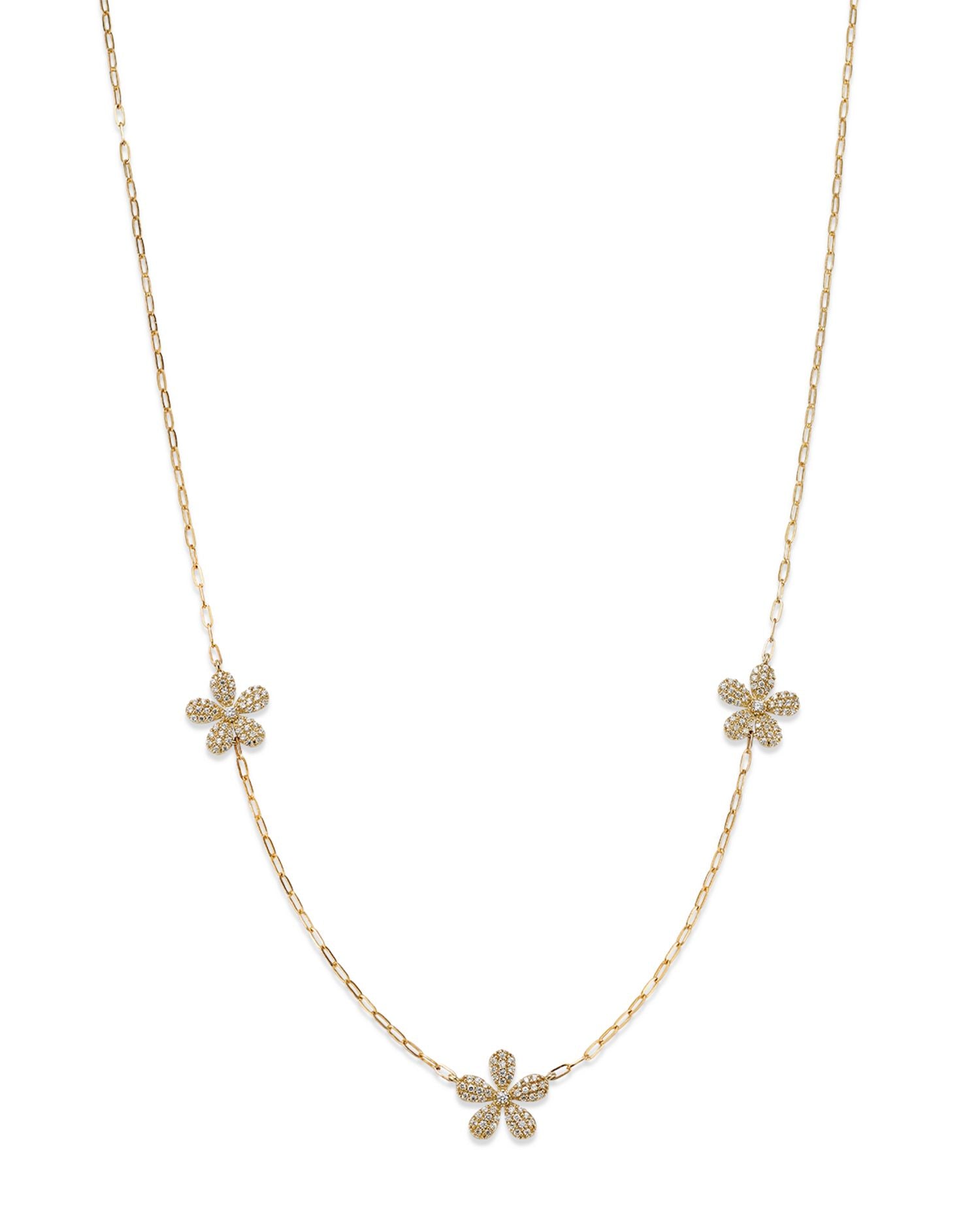 Diamond Flower Station Necklace in 14K Yellow Gold, 0.50 ct. t.w. - Exclusive