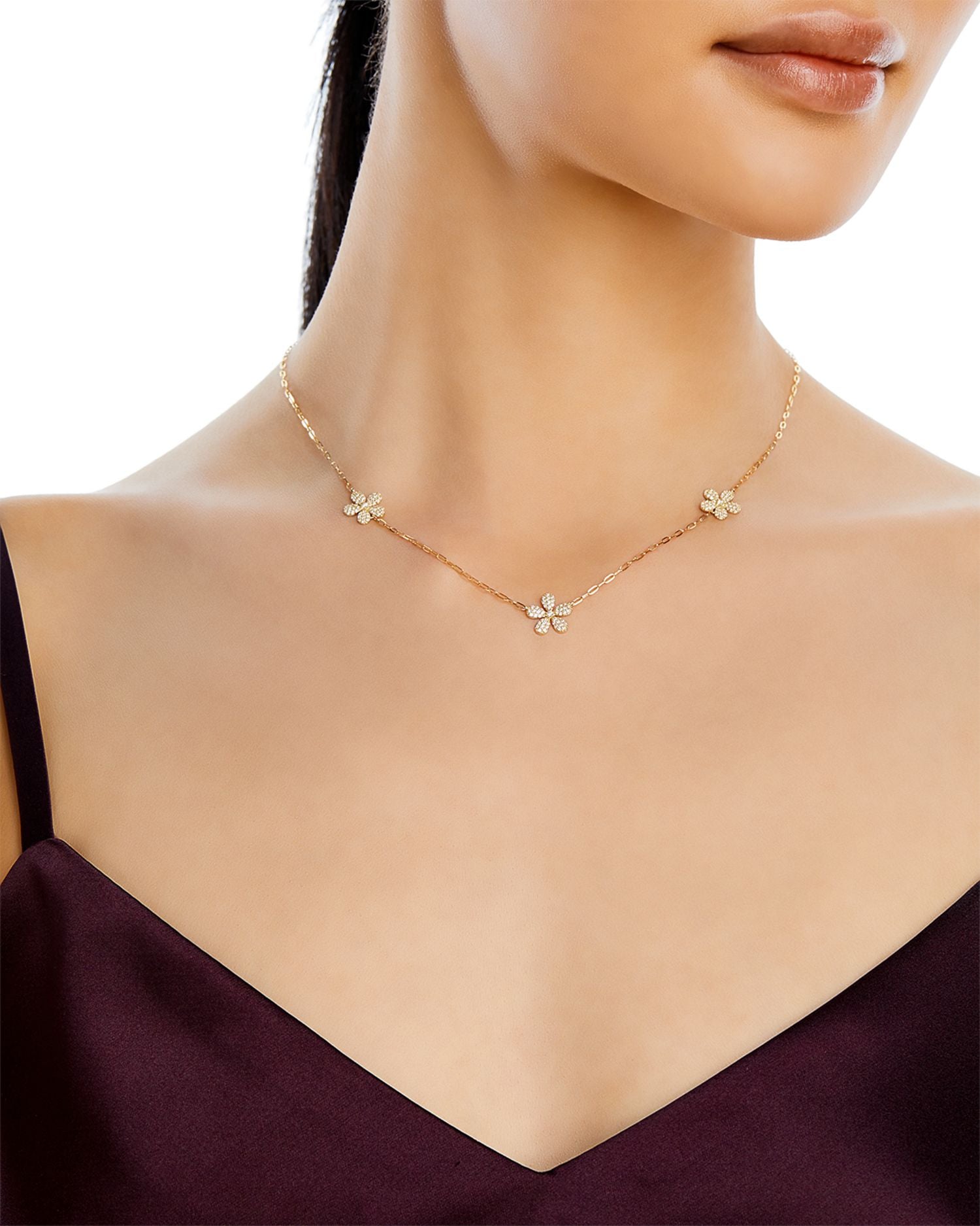 Diamond Flower Station Necklace in 14K Yellow Gold, 0.50 ct. t.w. - Exclusive