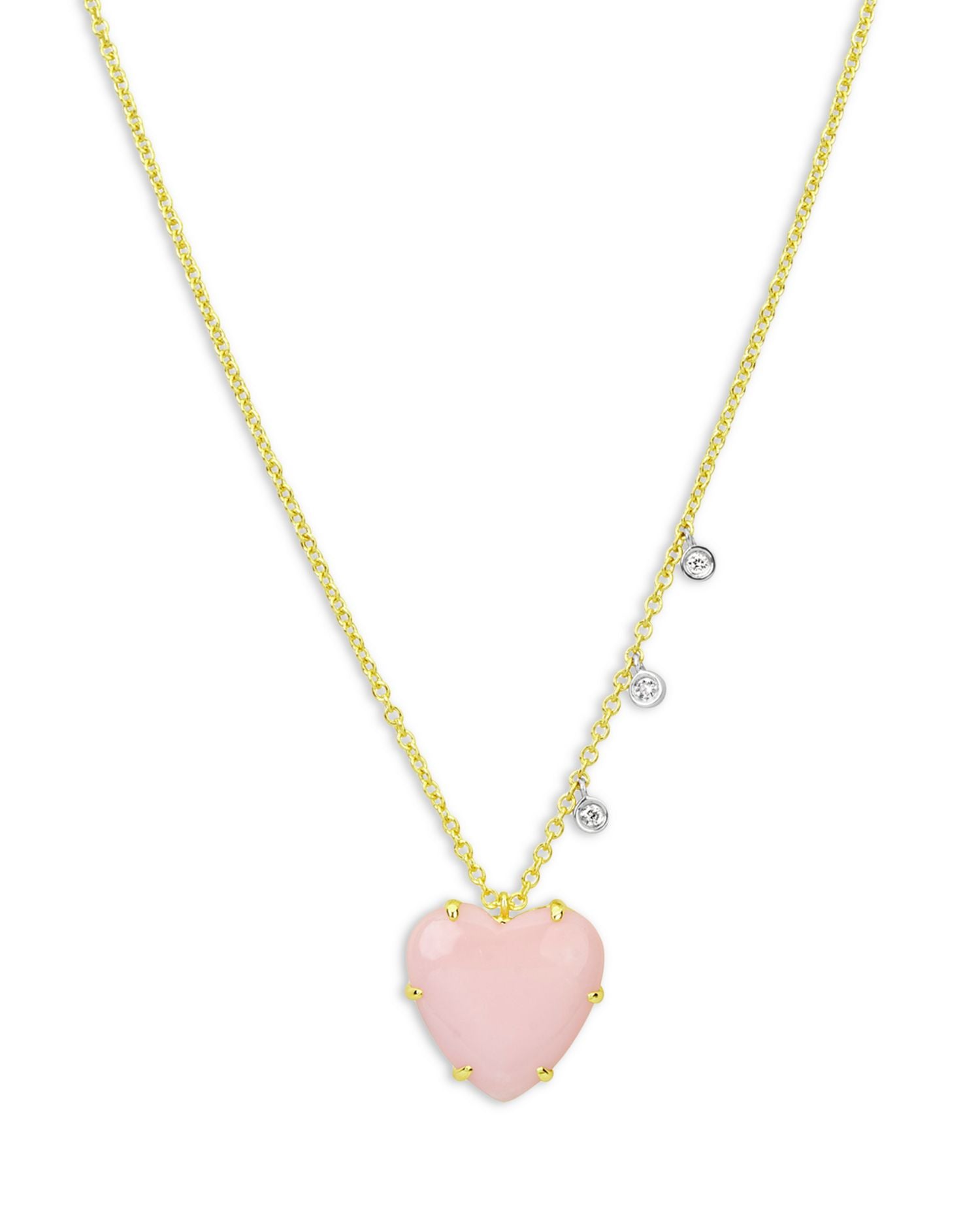 14K Yellow Gold Pink Opal (3.59 ct. t.w.) & Diamond (0.07 ct. t.w.) Heart Pendant Necklace. 18'
