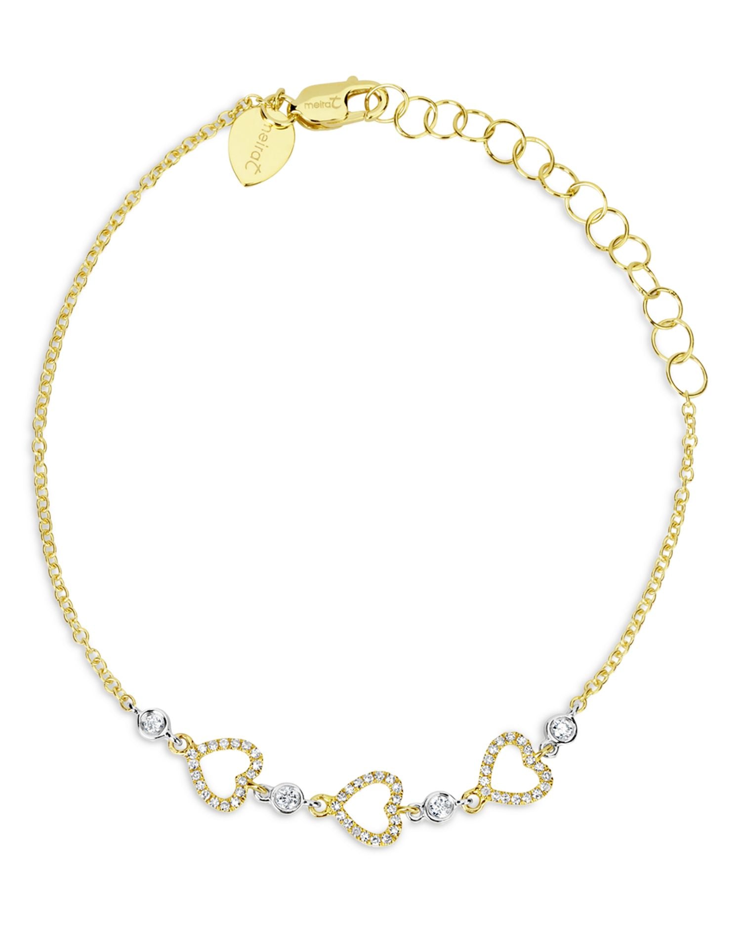 Two Tone Gold Diamond (0.21 ct. t.w.) Hearts Bracelet