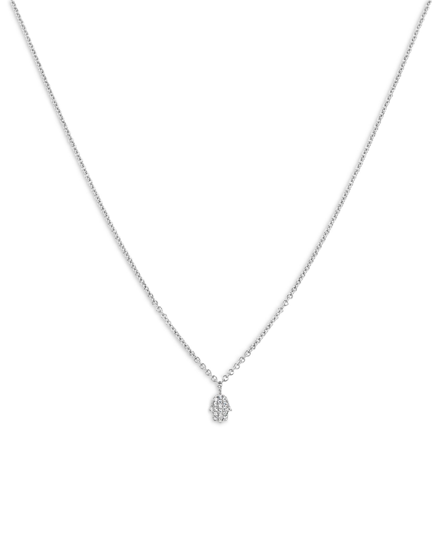 14K White Gold Mini Diamond (0.04 ct. t.w.) Hamsa Hand Pendant Necklace, 18'