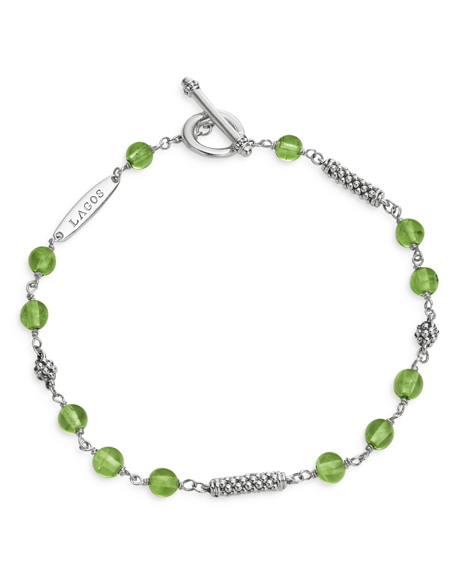 Sterling Silver Caviar Icon Peridot Beaded Bracelet