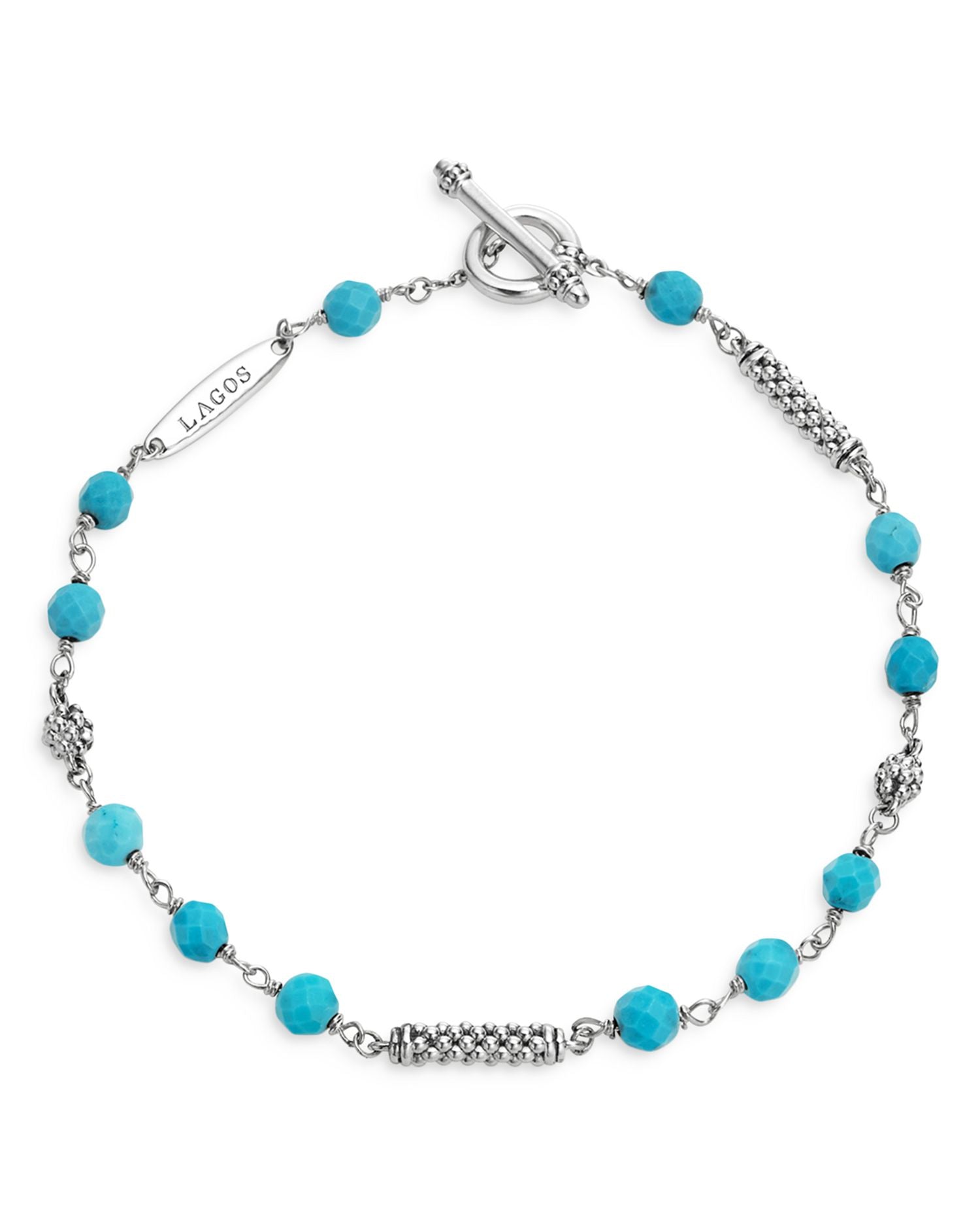 Sterling Silver Caviar Icon Turquoise Beaded Bracelet