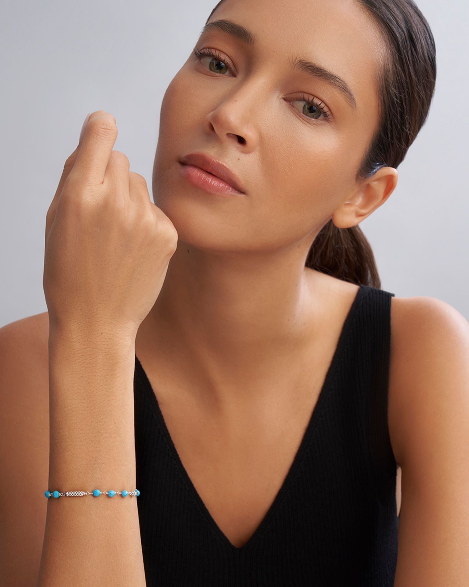 Sterling Silver Caviar Icon Turquoise Beaded Bracelet