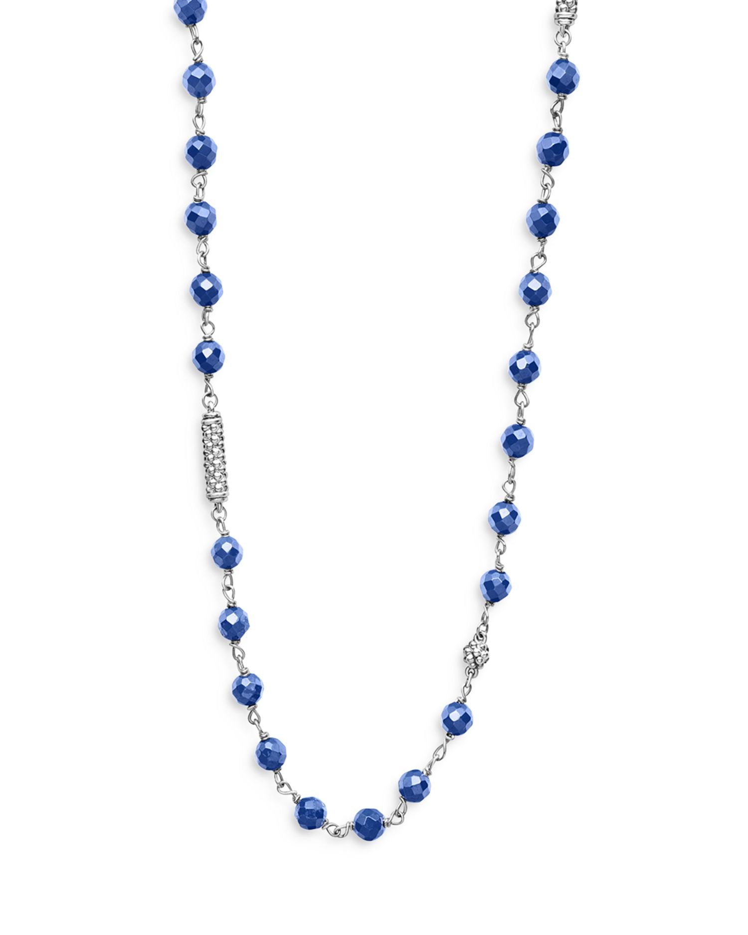 Sterling Silver Caviar Bead Station Necklace, 34"