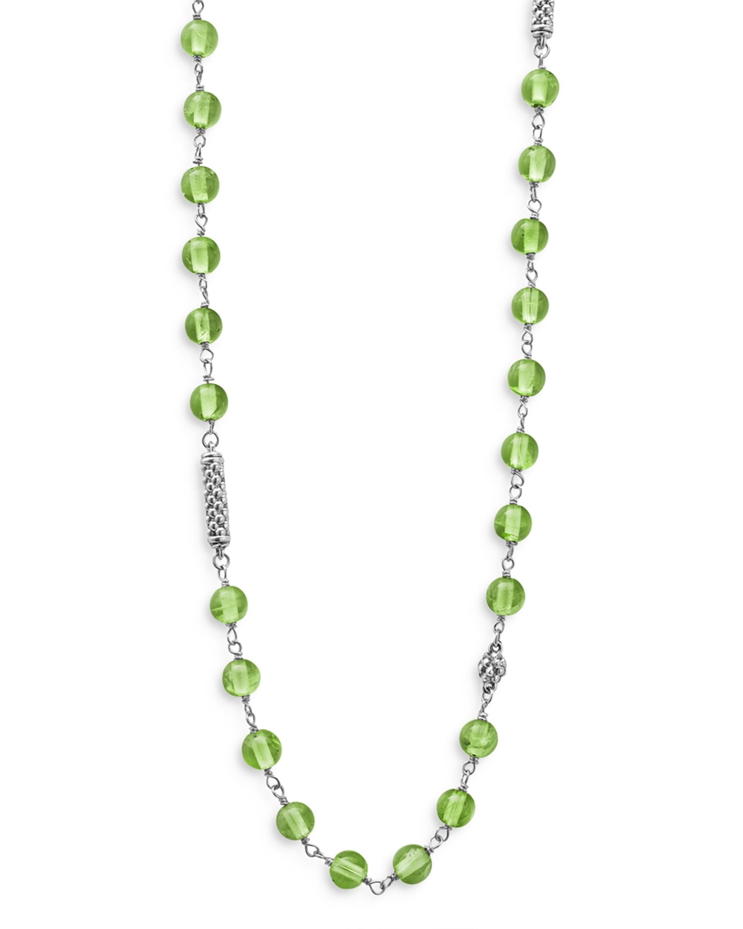 Sterling Silver Caviar Peridot Bead Station Necklace, 34"