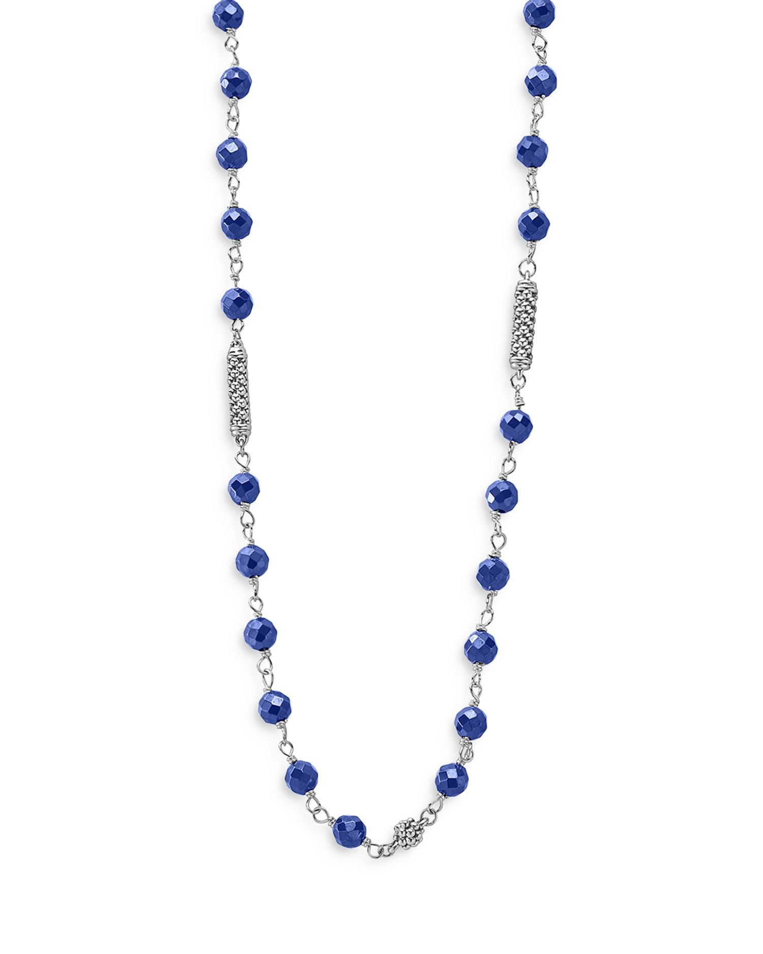 Sterling Silver Caviar Bead Station Necklace, 16"-18"