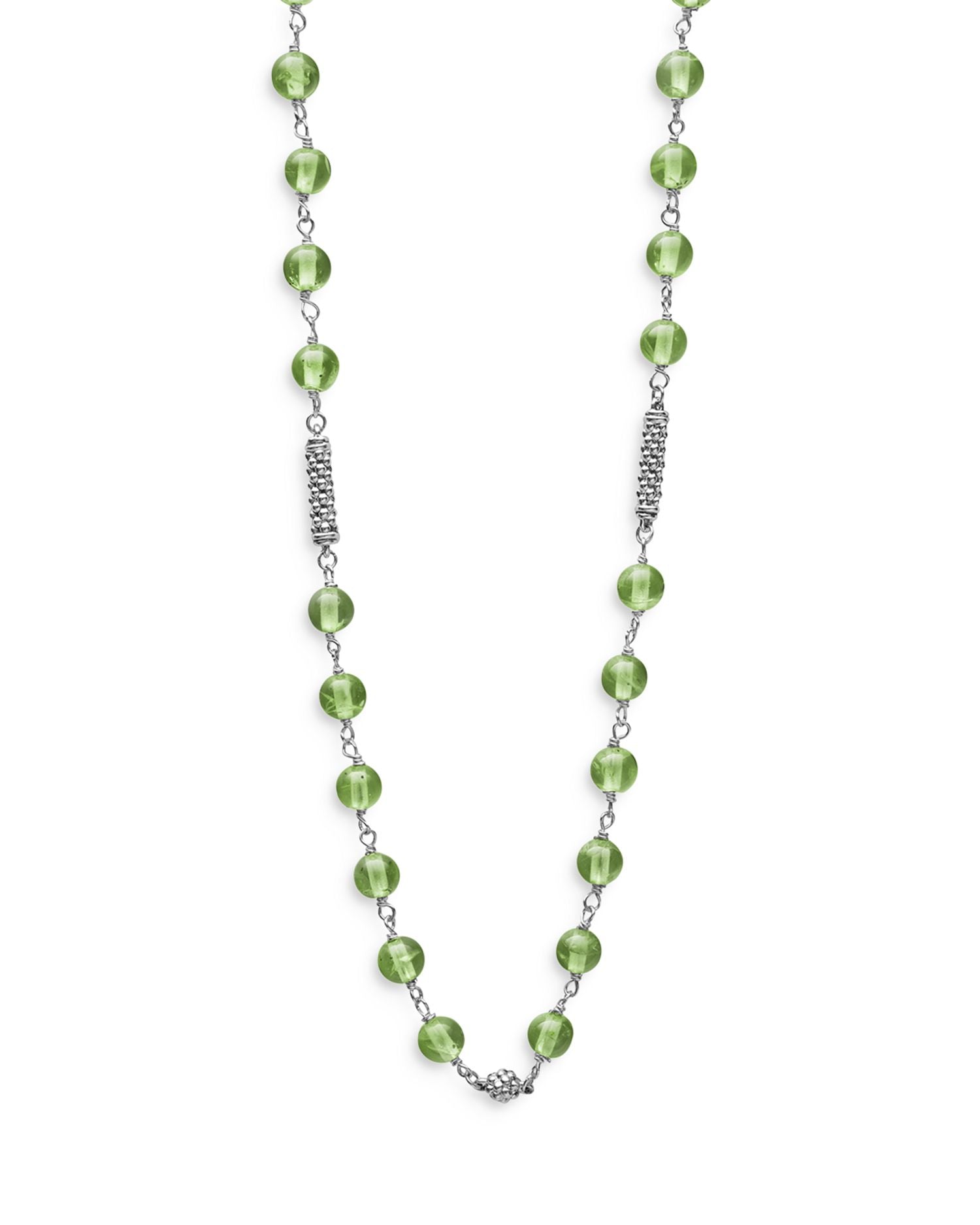 Sterling Silver Caviar Peridot Bead Station Necklace, 16"-18"