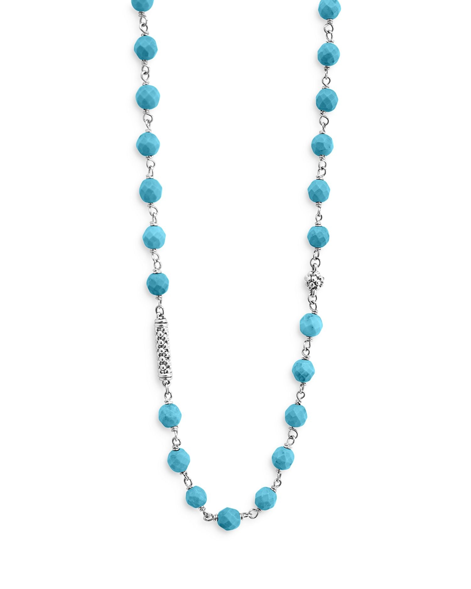 Sterling Silver Caviar Turquoise Bead Station Necklace, 34"