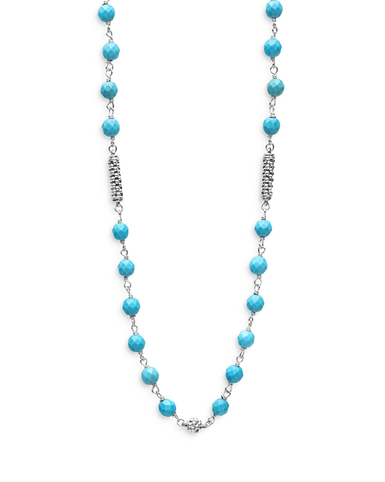 Sterling Silver Caviar Turquoise Bead Station Necklace, 16"-18"