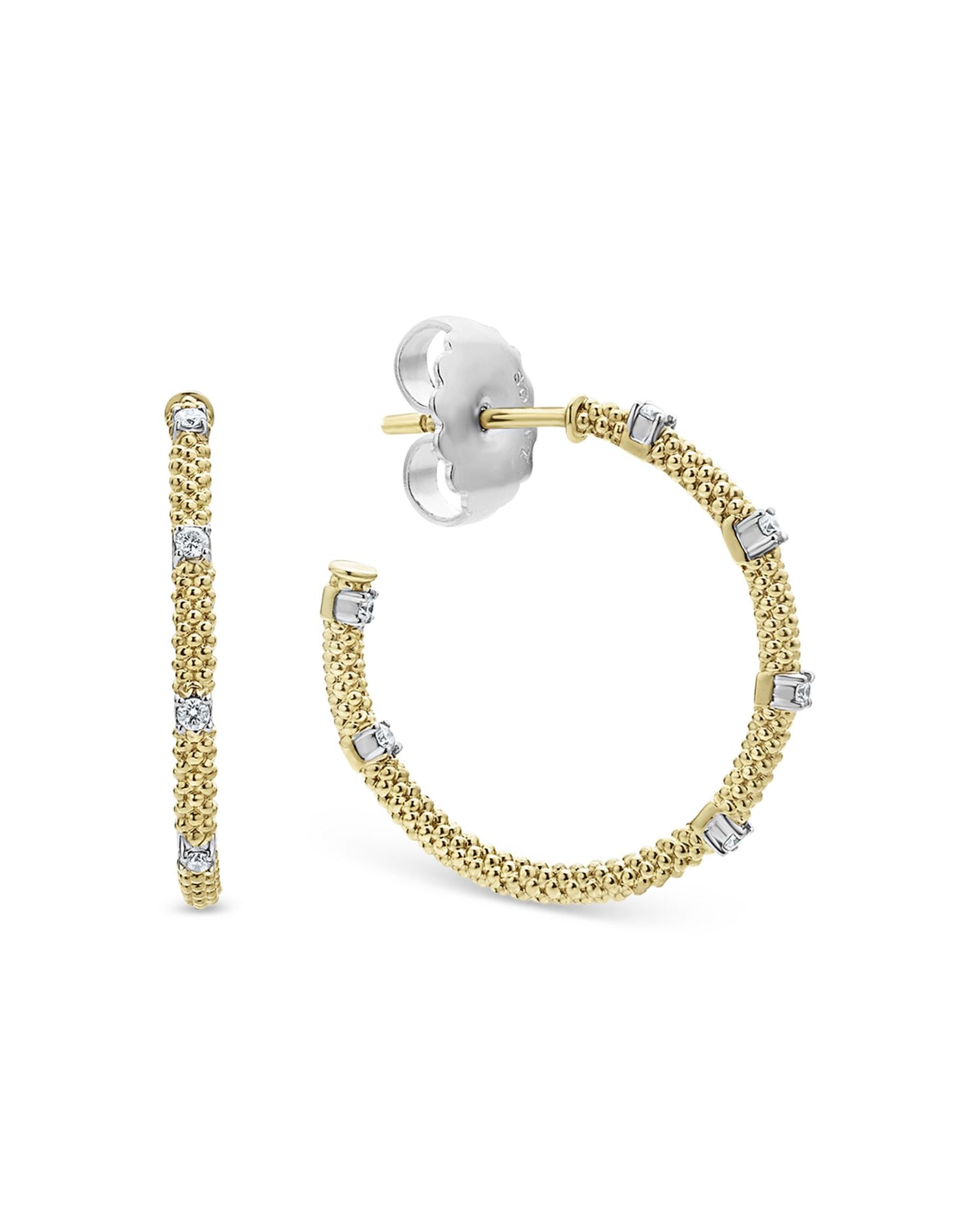 18K White & Yellow Gold Caviar Diamond Hoop Earrings
