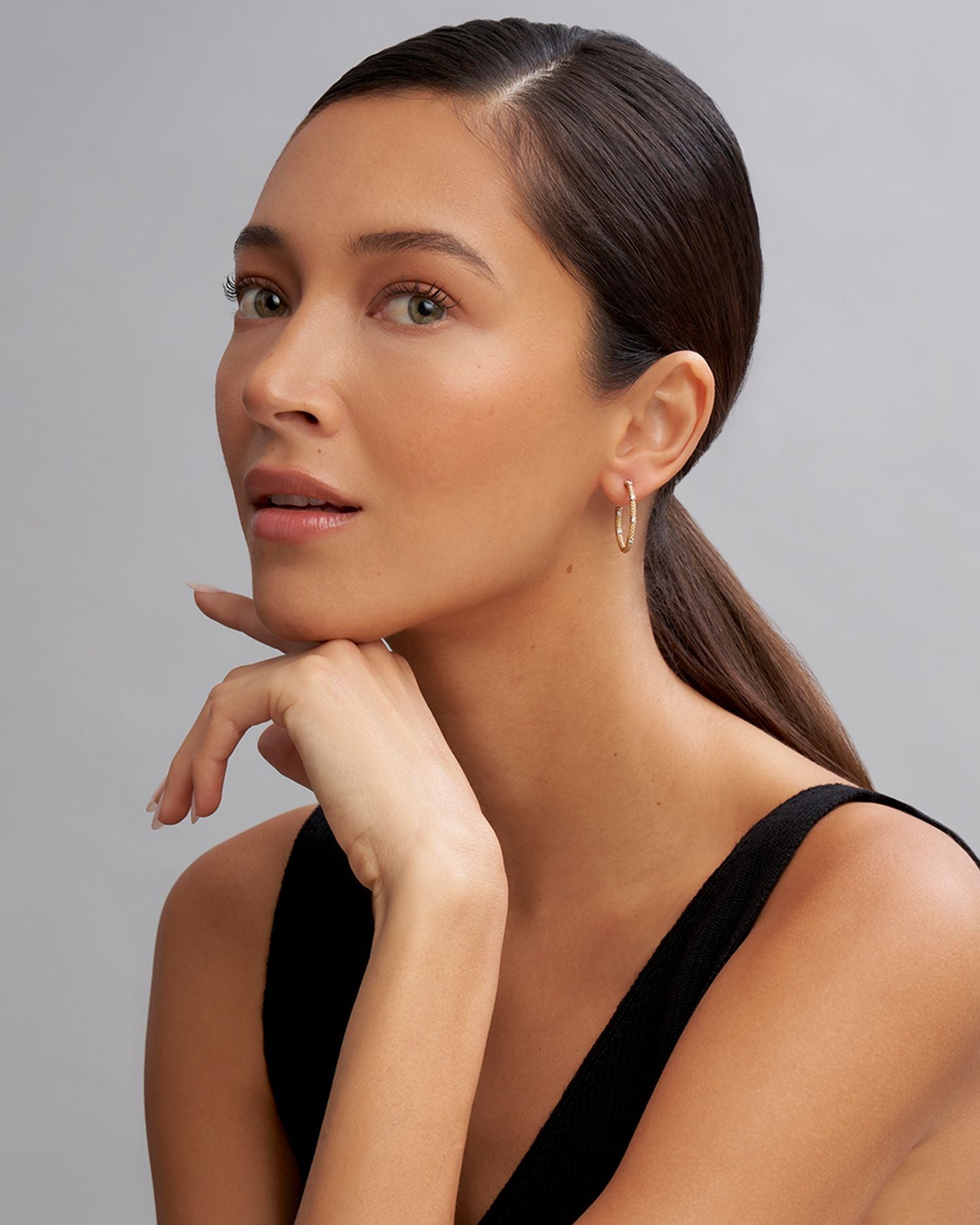 18K White & Yellow Gold Caviar Diamond Hoop Earrings