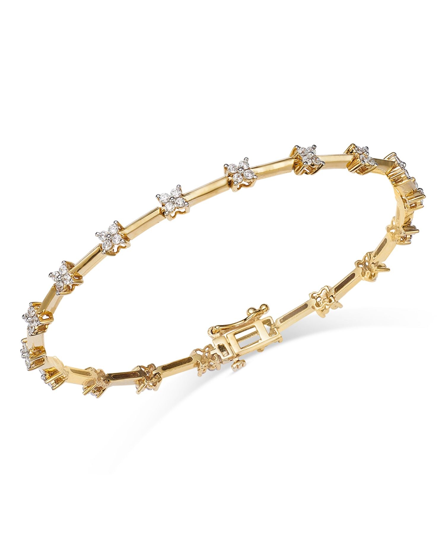 Diamond Flower Cluster Station Bracelet in 14K Yellow Gold, 1.00 ct. t.w. - Exclusive