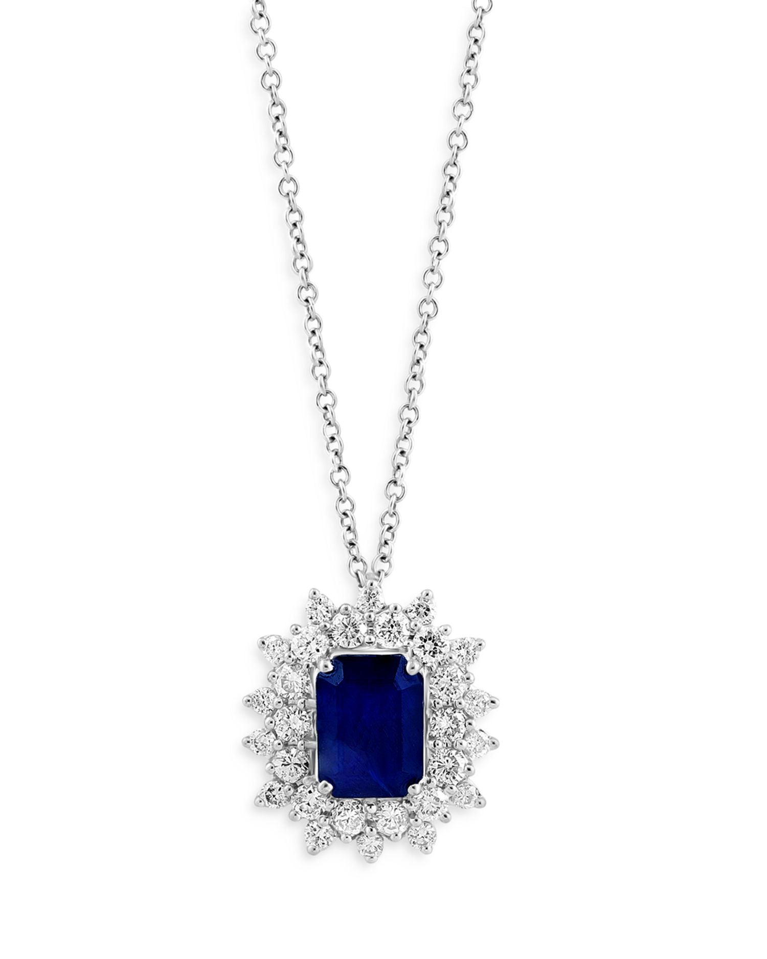 Sapphire & Diamond Starburst Pendant Necklace in 14K White Gold, 18' - Exclusive