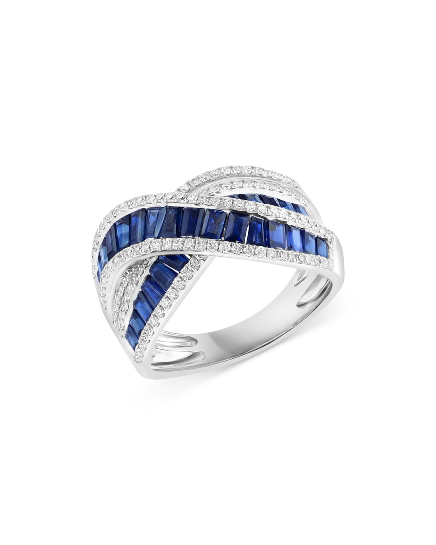 Sapphire & Diamond Crossover Ring in 14K White Gold - Exclusive