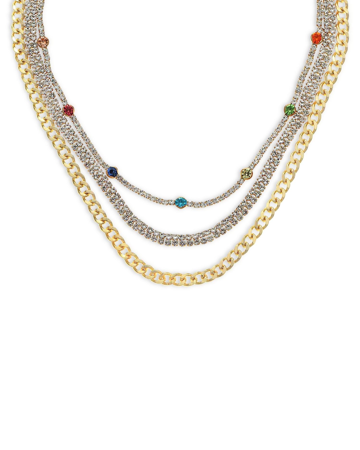 Chain Link & Cubic Zirconia Rainbow Necklace Set, 12'-17'