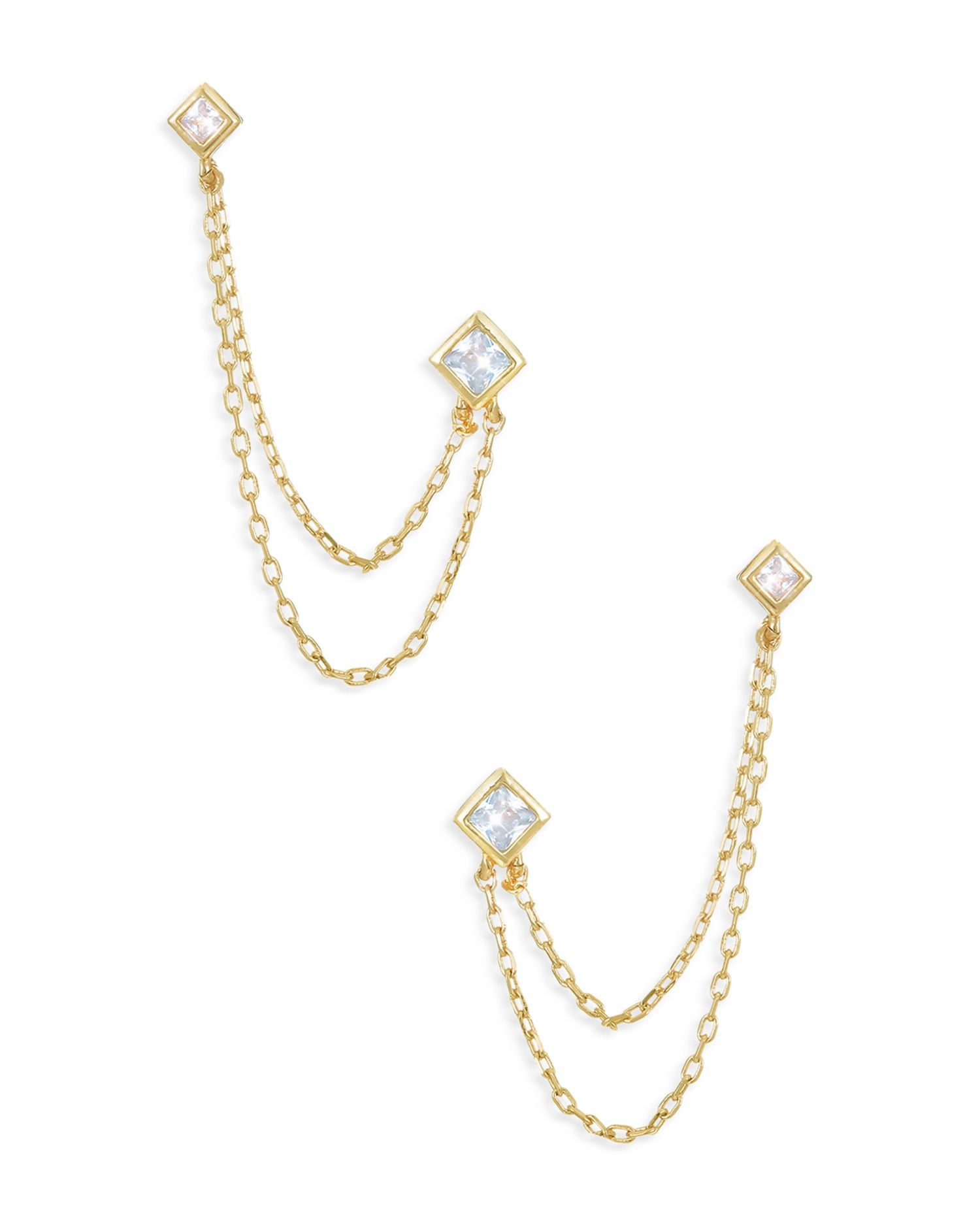 Draped Chain Double Piercing Earrings