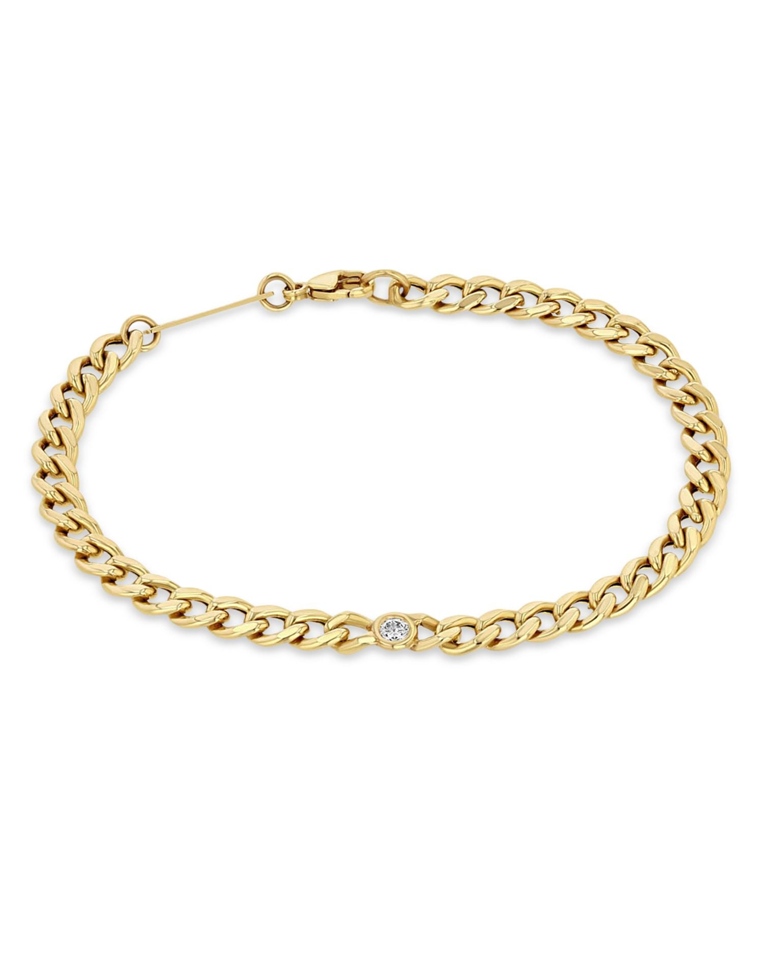 14K Yellow Gold Floating Diamonds Diamond Curb Link Chain Bracelet