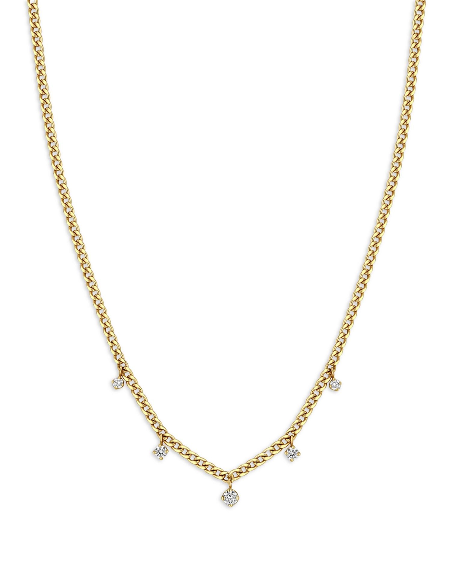 14K Yellow Gold Prong Diamonds Diamond Dangle Necklace, 14-16'