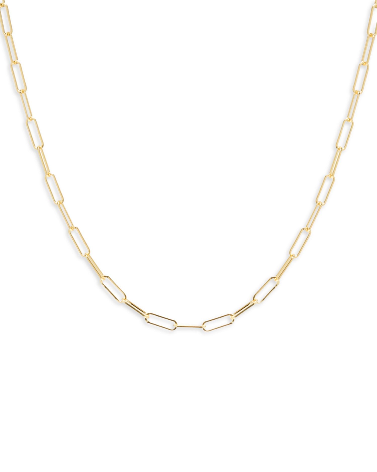 14K Yellow Gold Heavy Metal Small Paperclip Link Chain Necklace, 16'
