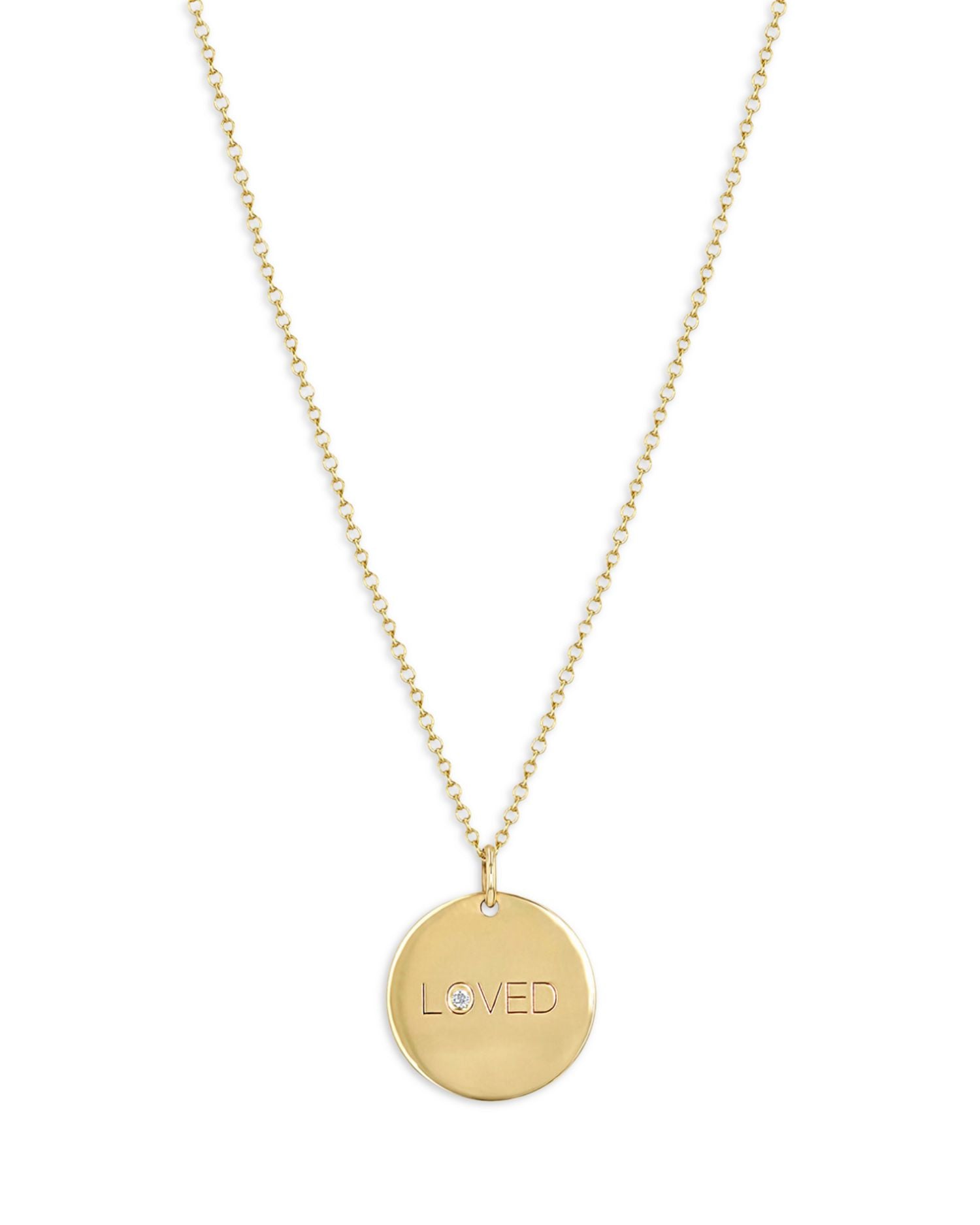 14K Yellow Gold Tender Tokens Diamond Love Disc Pendant Necklace, 18-20'
