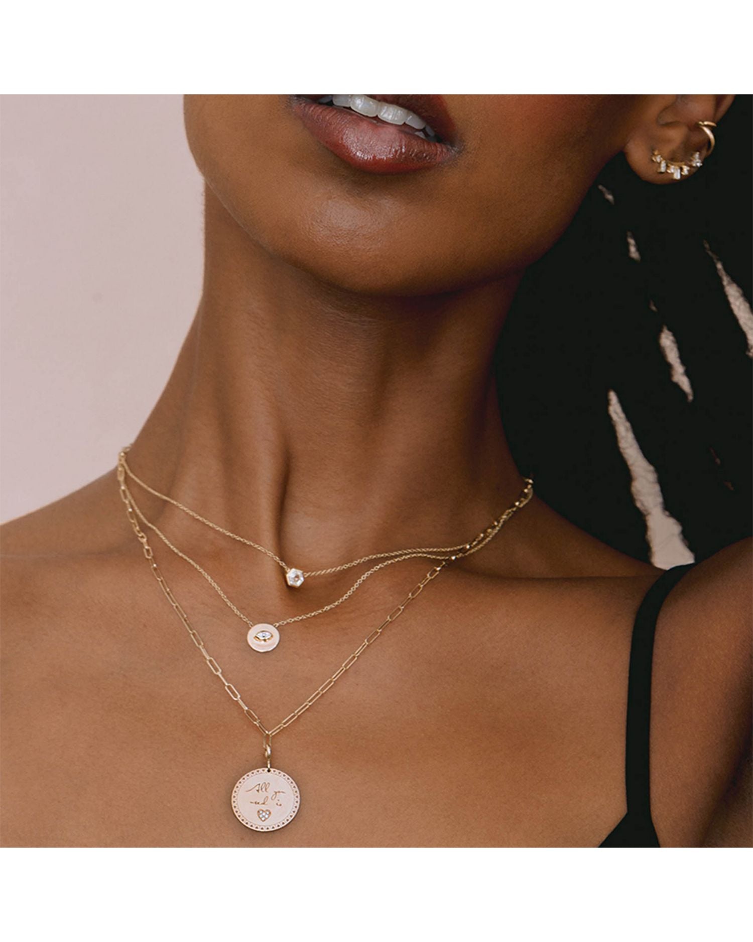 14K Yellow Gold Mantra Diamond Accented All You Need is Love Disc Pendant Necklace, 18'