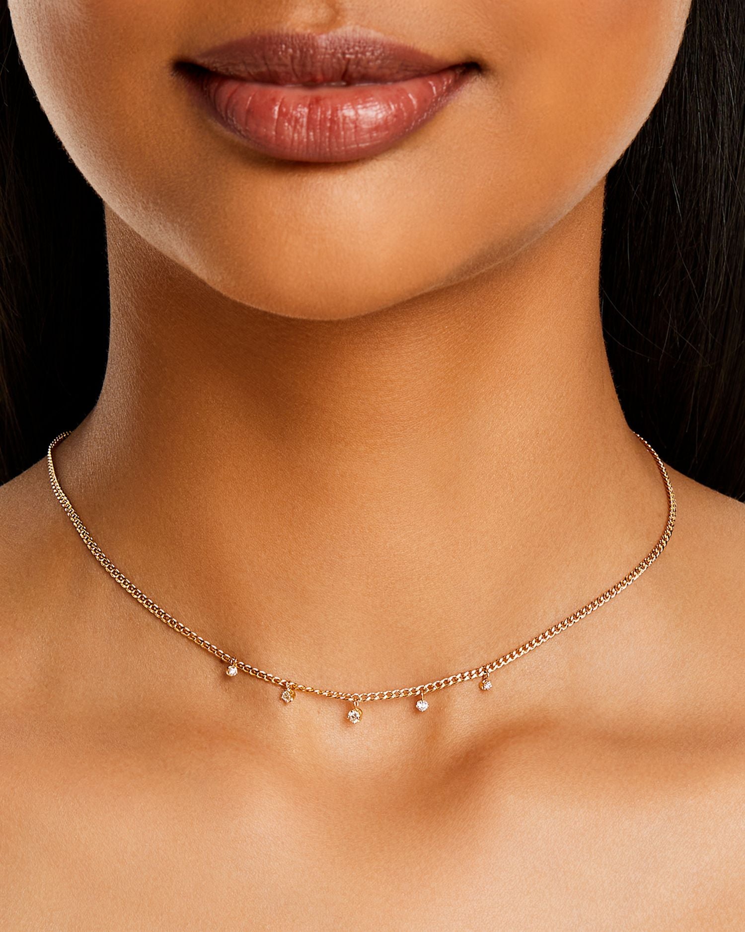 14K Yellow Gold Prong Diamonds Diamond Dangle Necklace, 14-16'