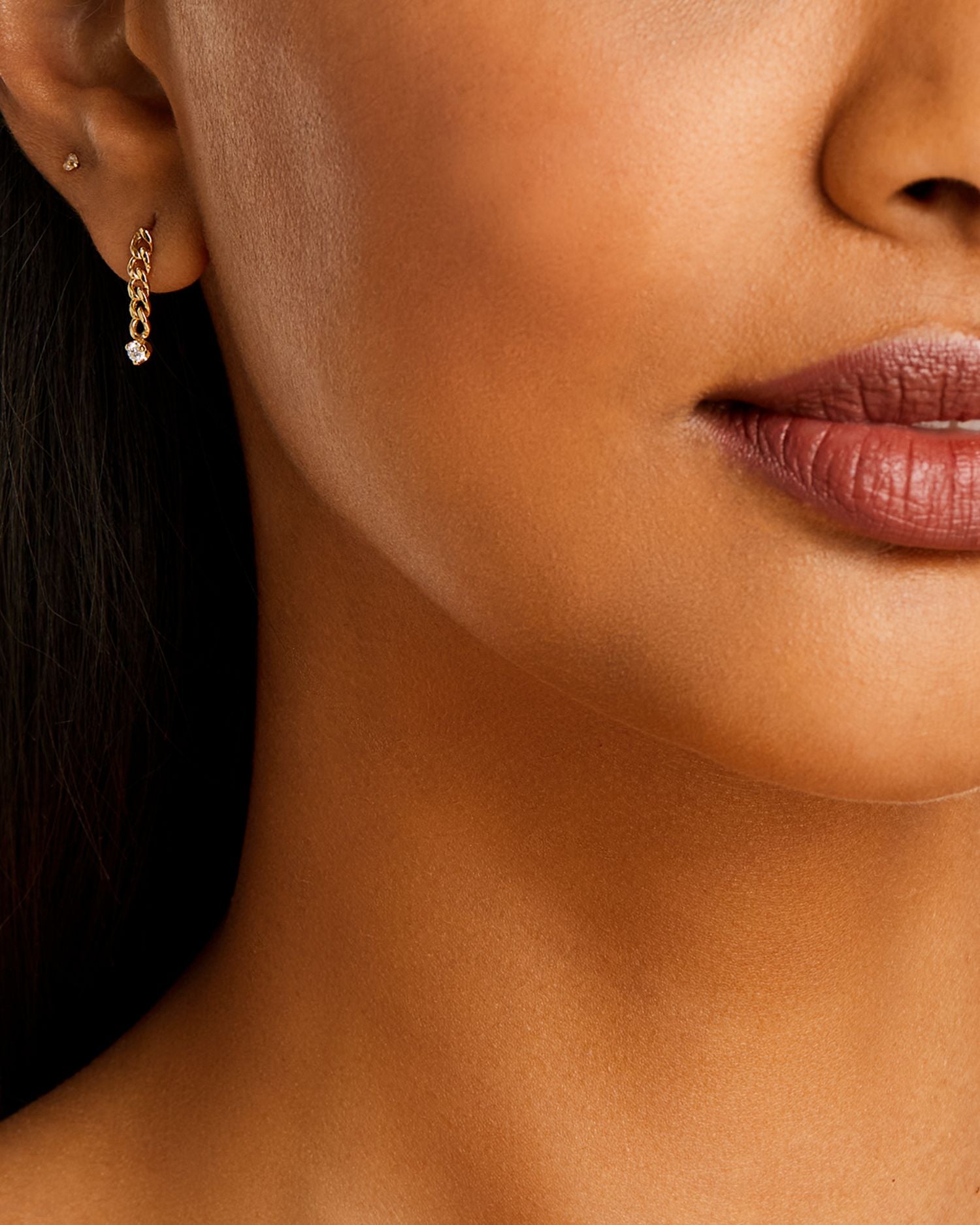 14K Yellow Gold Prong Diamonds Diamond Curb Link Chain Drop Earrings