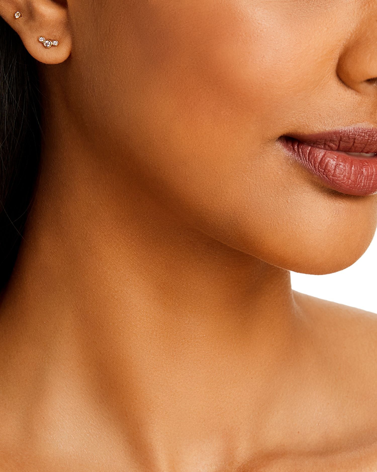 14K Yellow Gold Small Triple Graduated Diamond Curved Bezel Stud Earrings