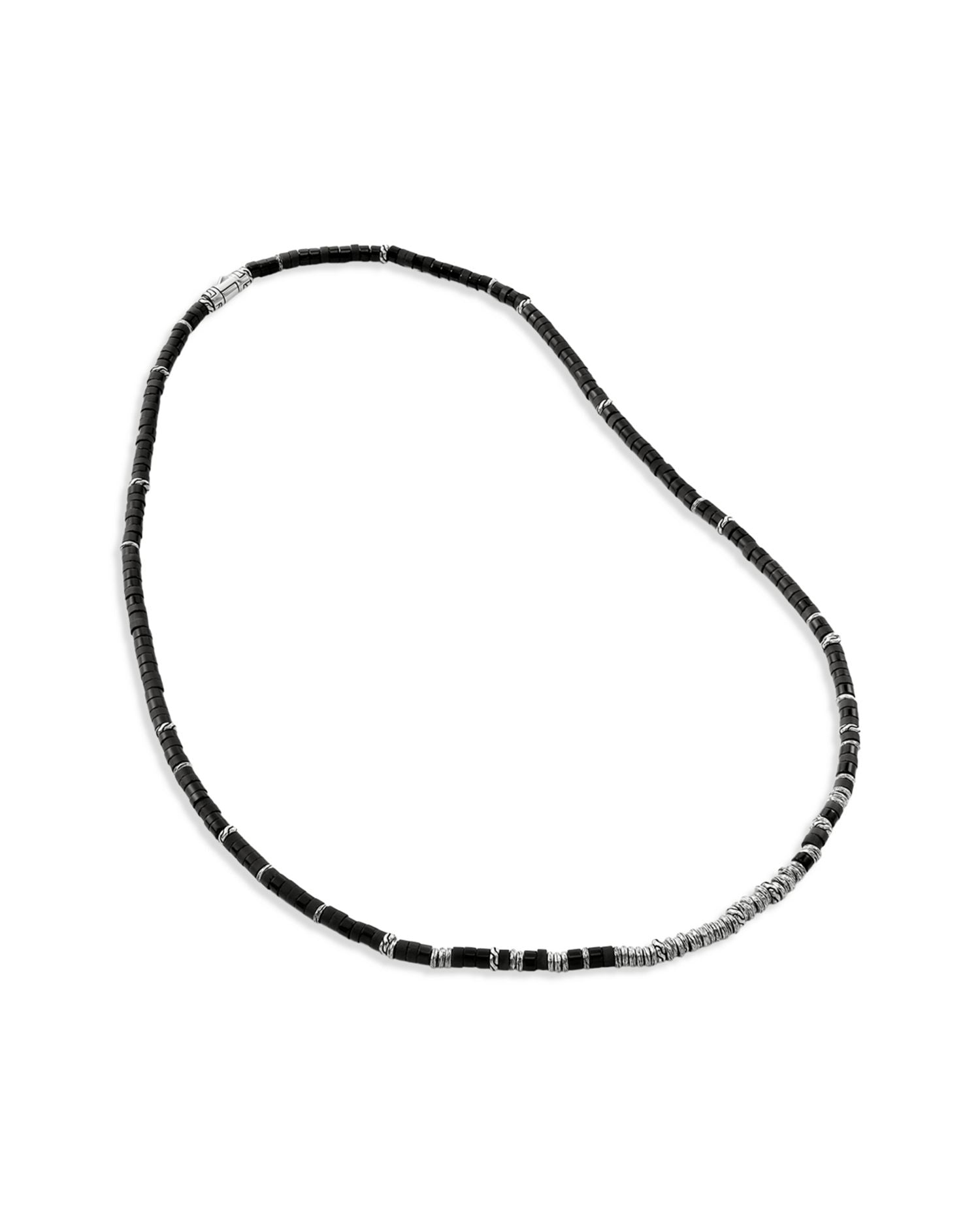 Sterling Silver Classic Chain Treated Onyx Bead Necklace, 22"