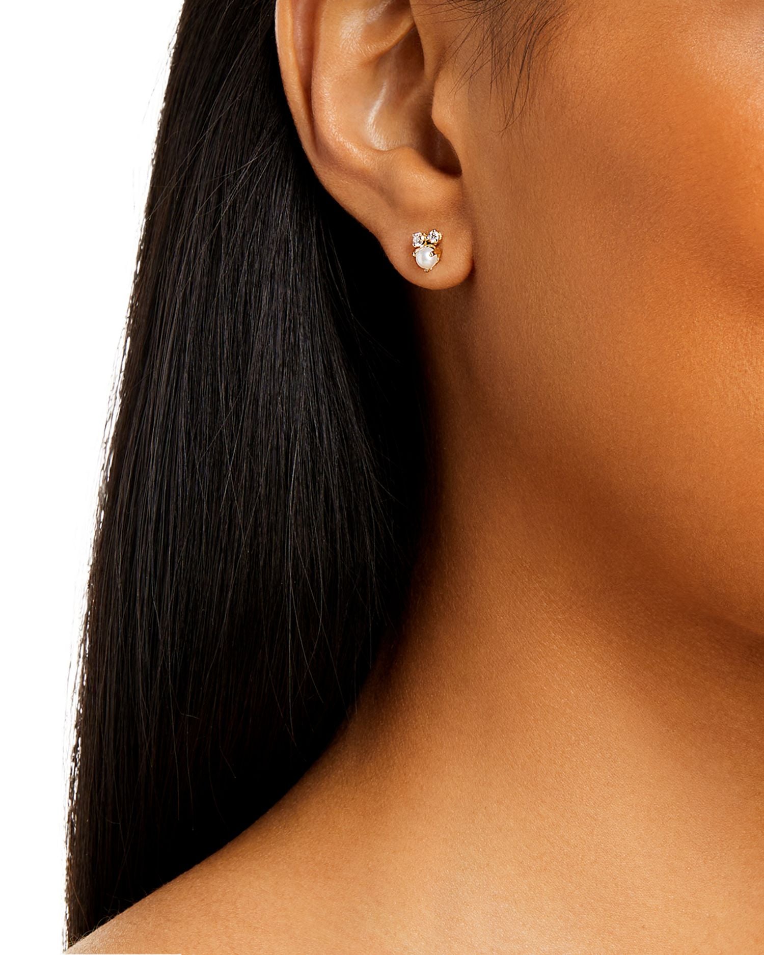 14K Yellow Gold Cultured Freshwater Pearl & Diamond Cluster Stud Earrings