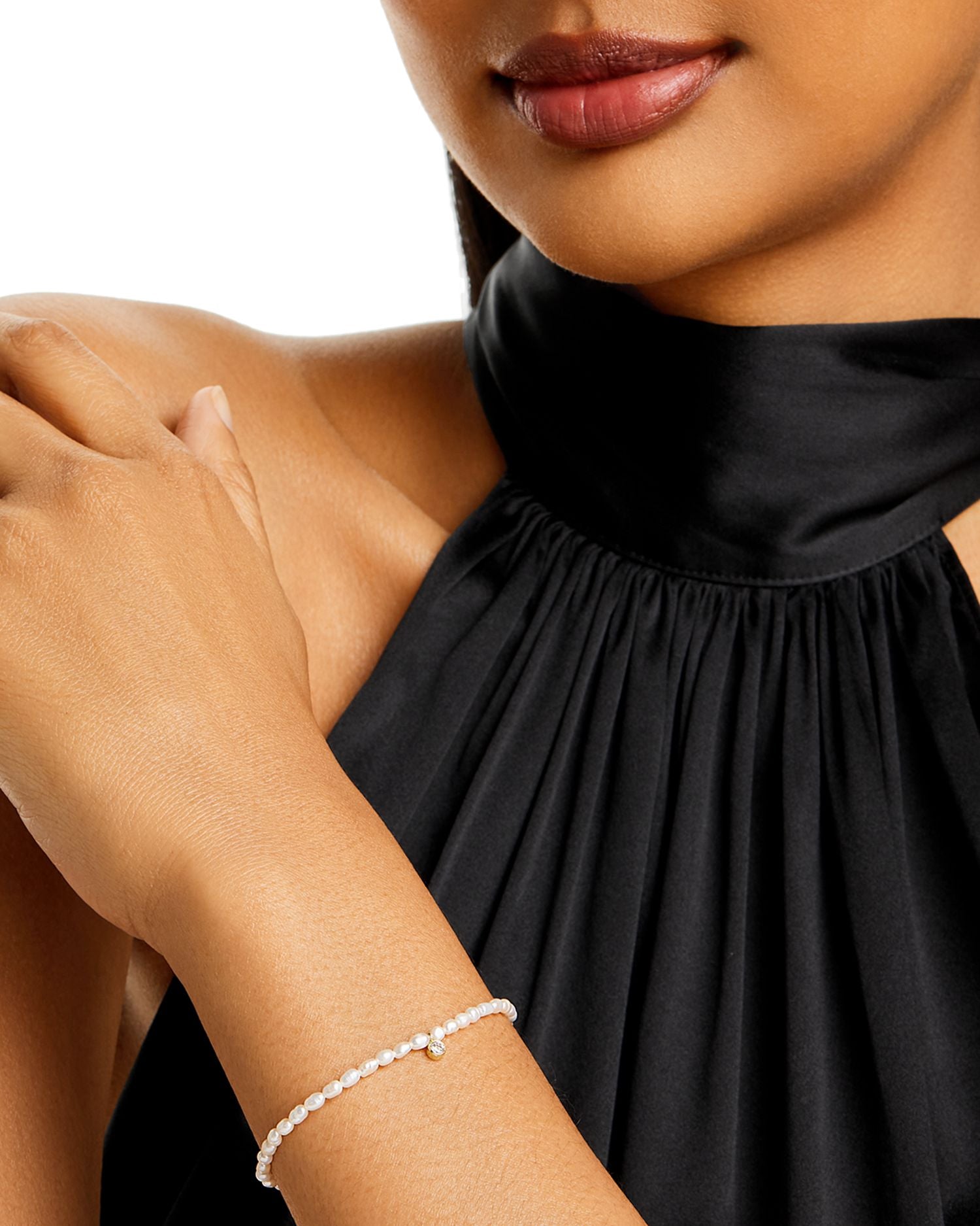 14k Yellow Gold Cultured Pearl Bead & Diamond Charm Bracelet