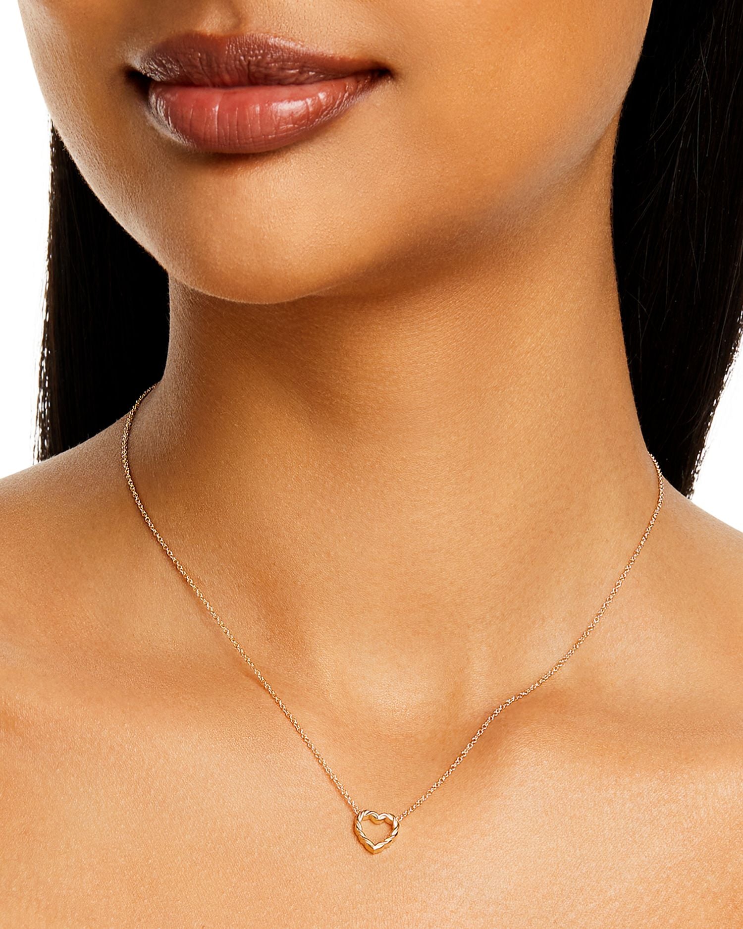14k Yellow Gold Twisted Heart Necklace, 14'-16'
