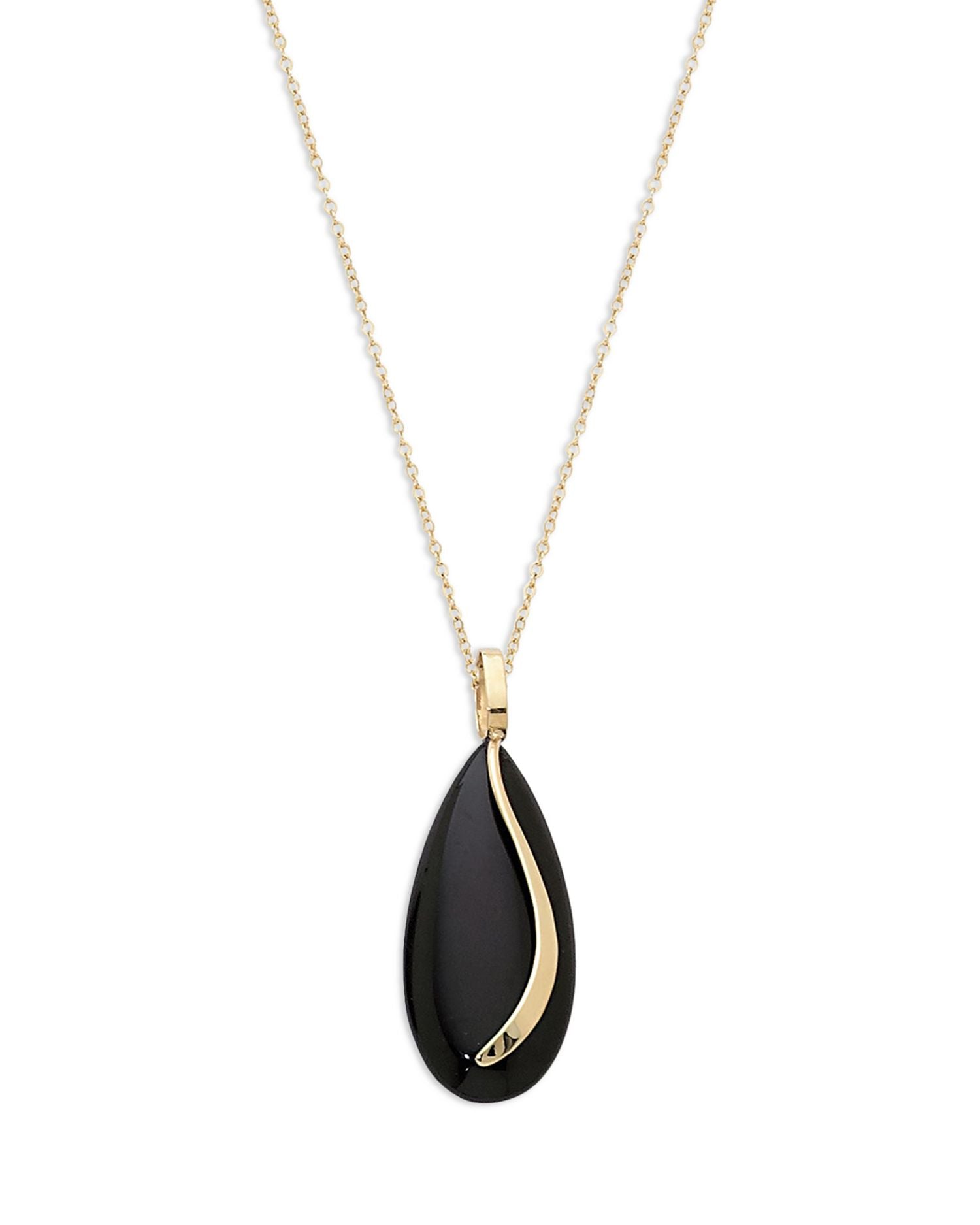 14K Yellow Gold Onyx Almond Pendant Necklace, 18' - Exclusive