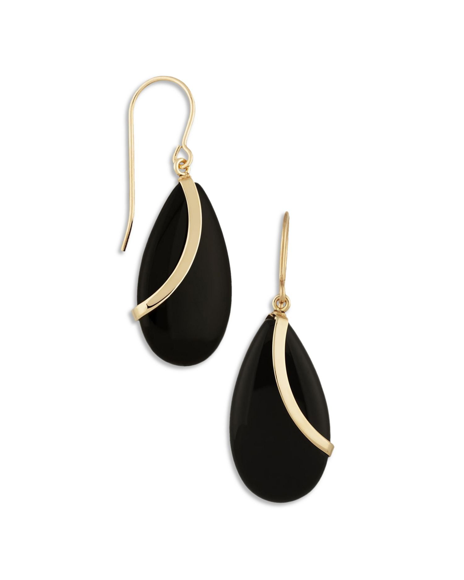 14K Yellow Gold Onyx Almond Drop Earrings - Exclusive