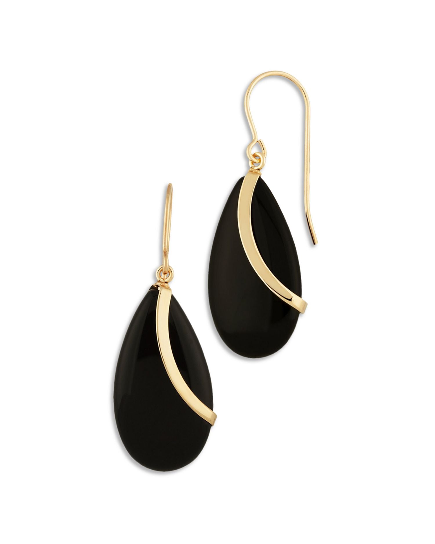 14K Yellow Gold Onyx Almond Drop Earrings - Exclusive