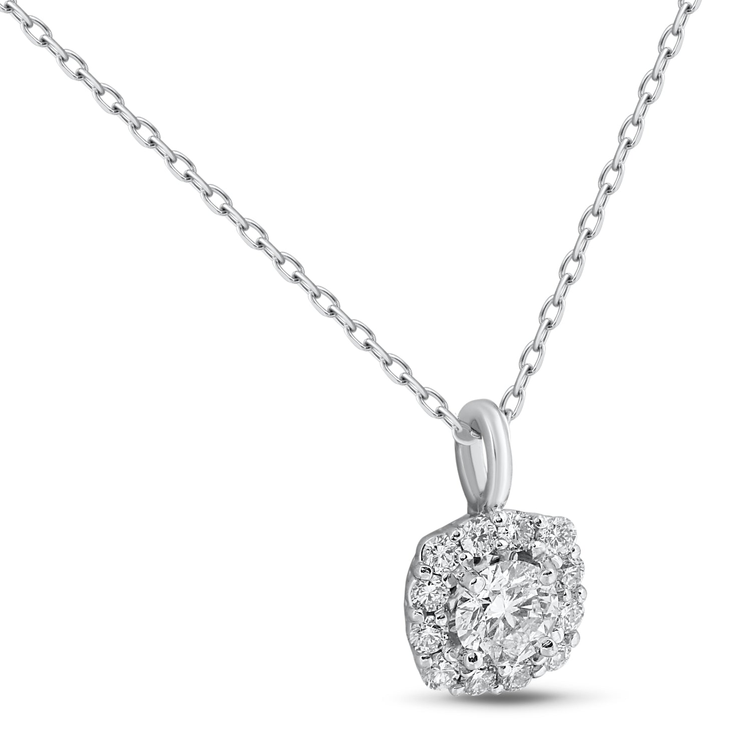 5/8 ct Cushion Halo Diamond Pendant 14k White Gold & 18' Chain