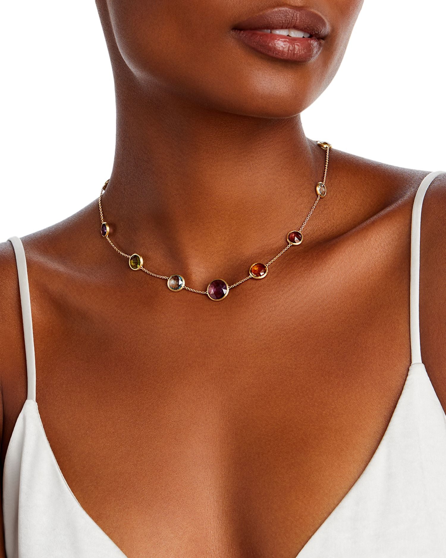 18K Yellow Gold Jaipur Multi Gemstone Necklace, 18' + 1.5' extender